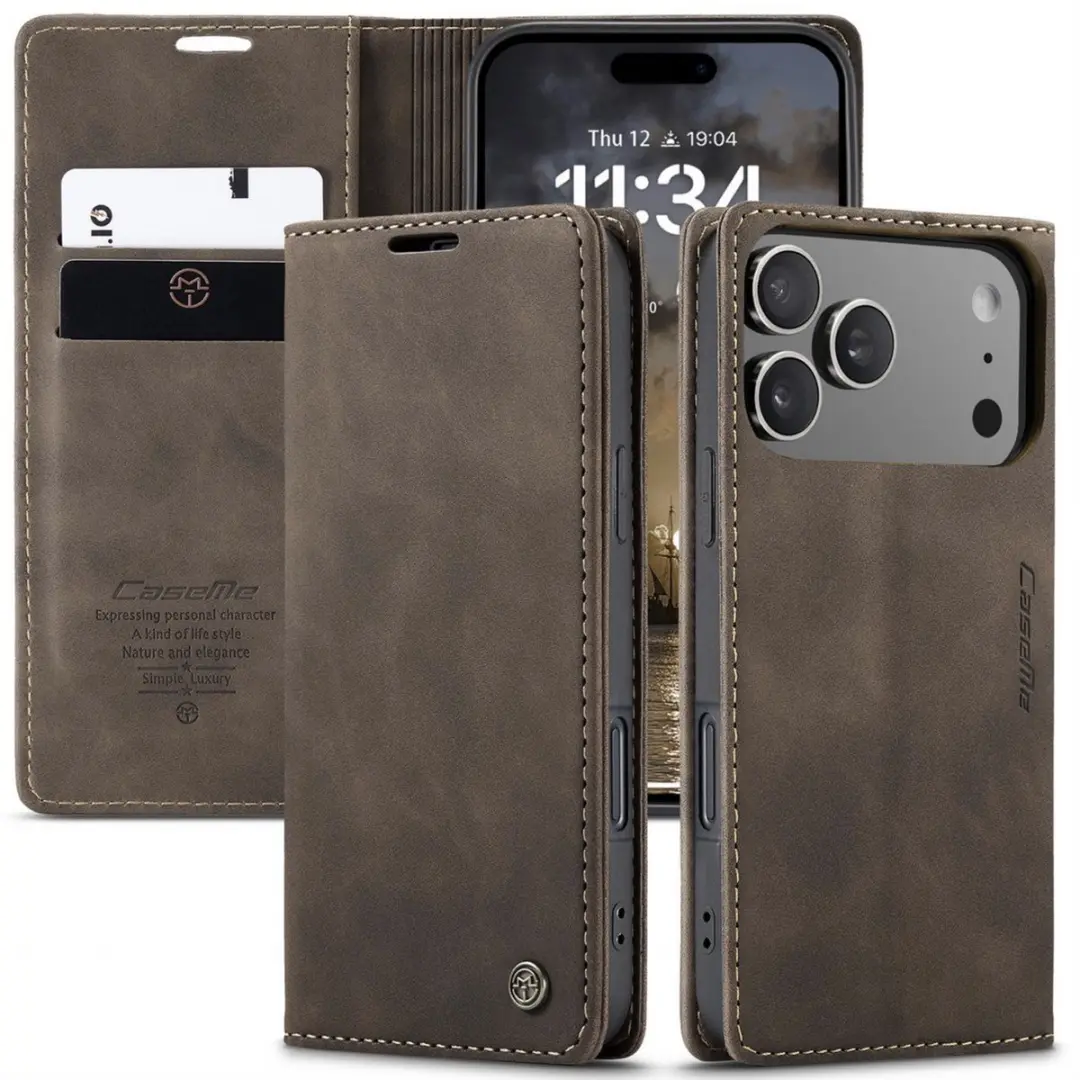 CaseMe iPhone 17 Pro Wallet Book - Donkerbruin