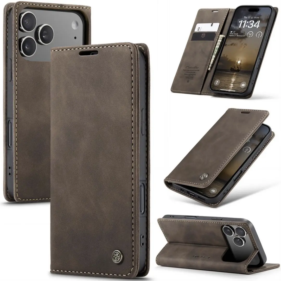 CaseMe iPhone 17 Pro Wallet Book - Donkerbruin