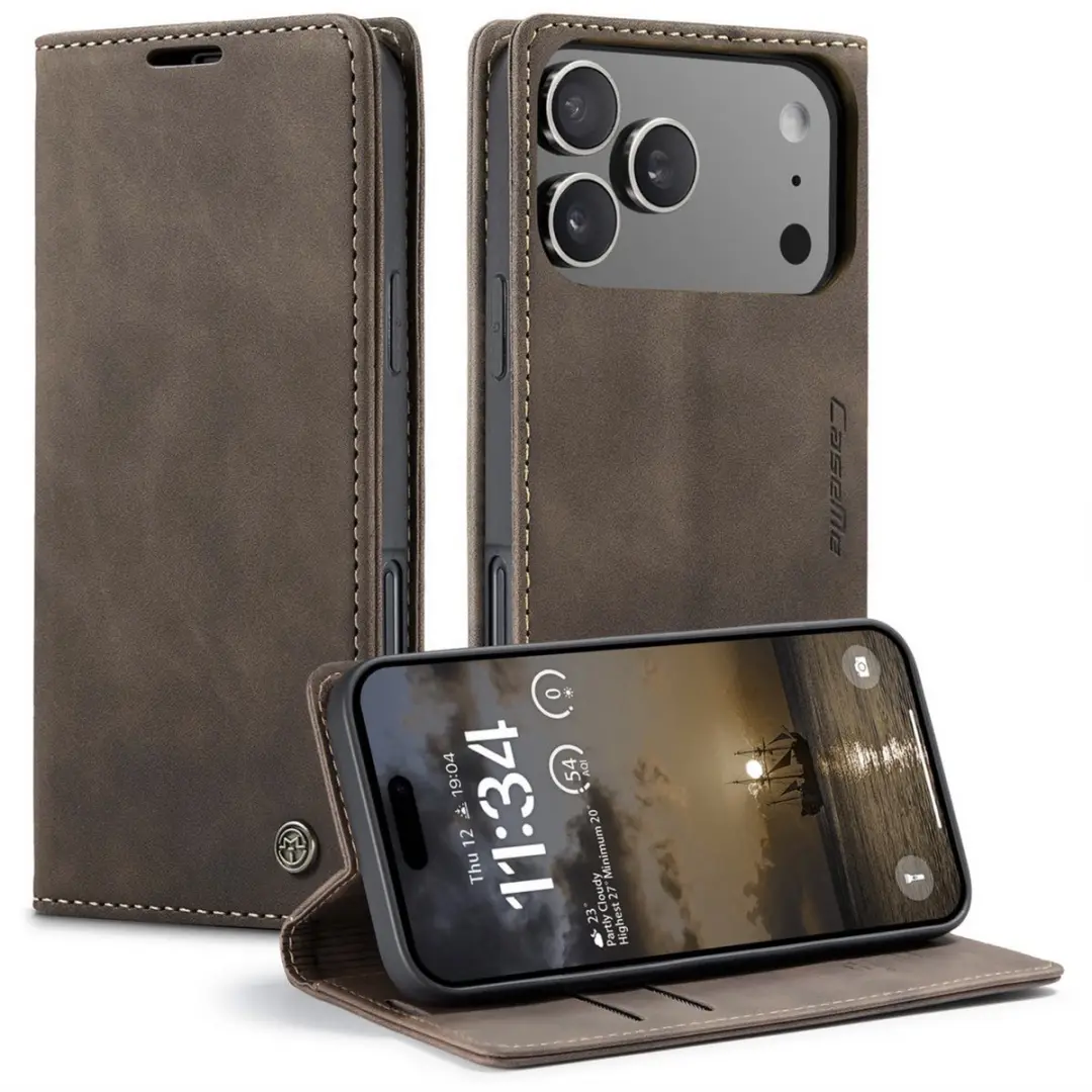 CaseMe iPhone 17 Pro Wallet Book - Donkerbruin