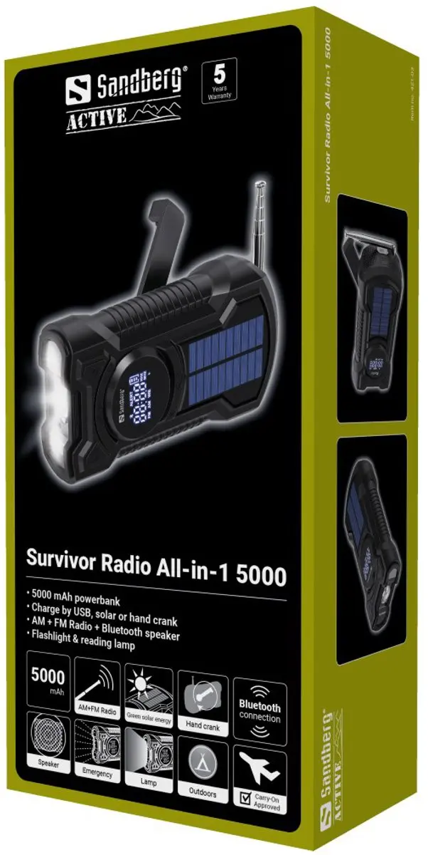 Sandberg Survivor Radio All-in-1 421-03 - 5.000mAh - Noodradio met zonnepaneel - Zwart