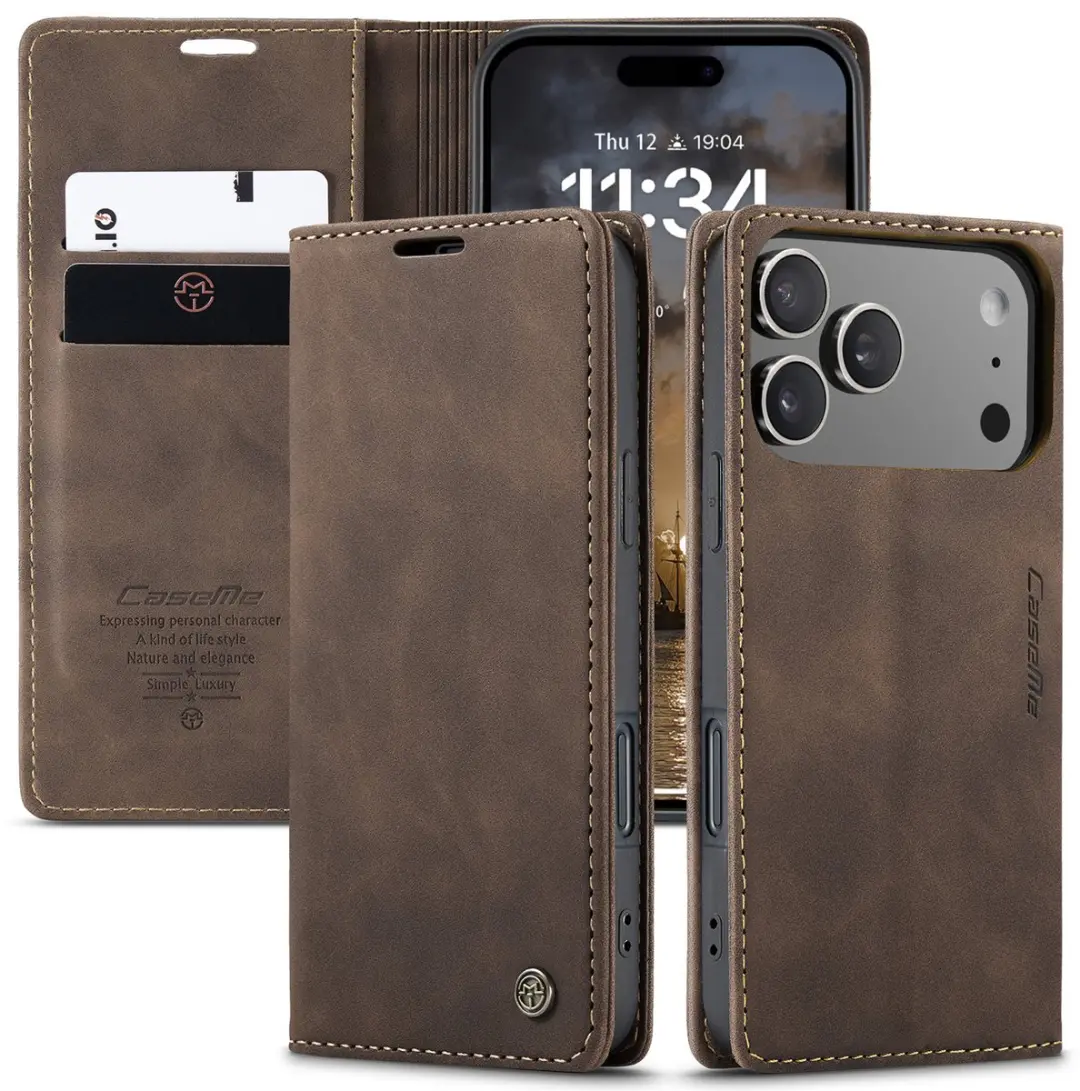 Caseme Telefoonhoesje iPhone 17 Pro Wallet Book - Donker Bruin