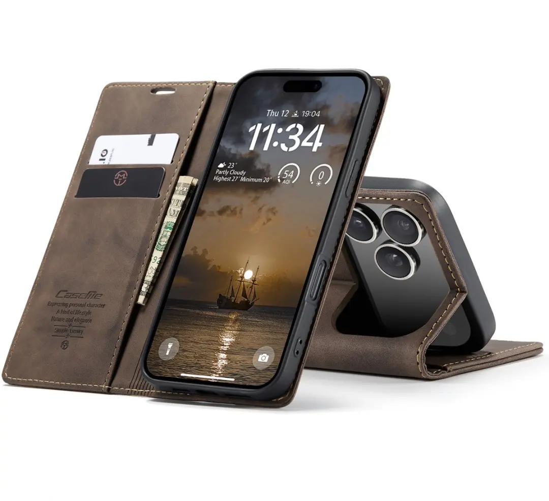 Caseme Telefoonhoesje iPhone 17 Pro Wallet Book - Donker Bruin
