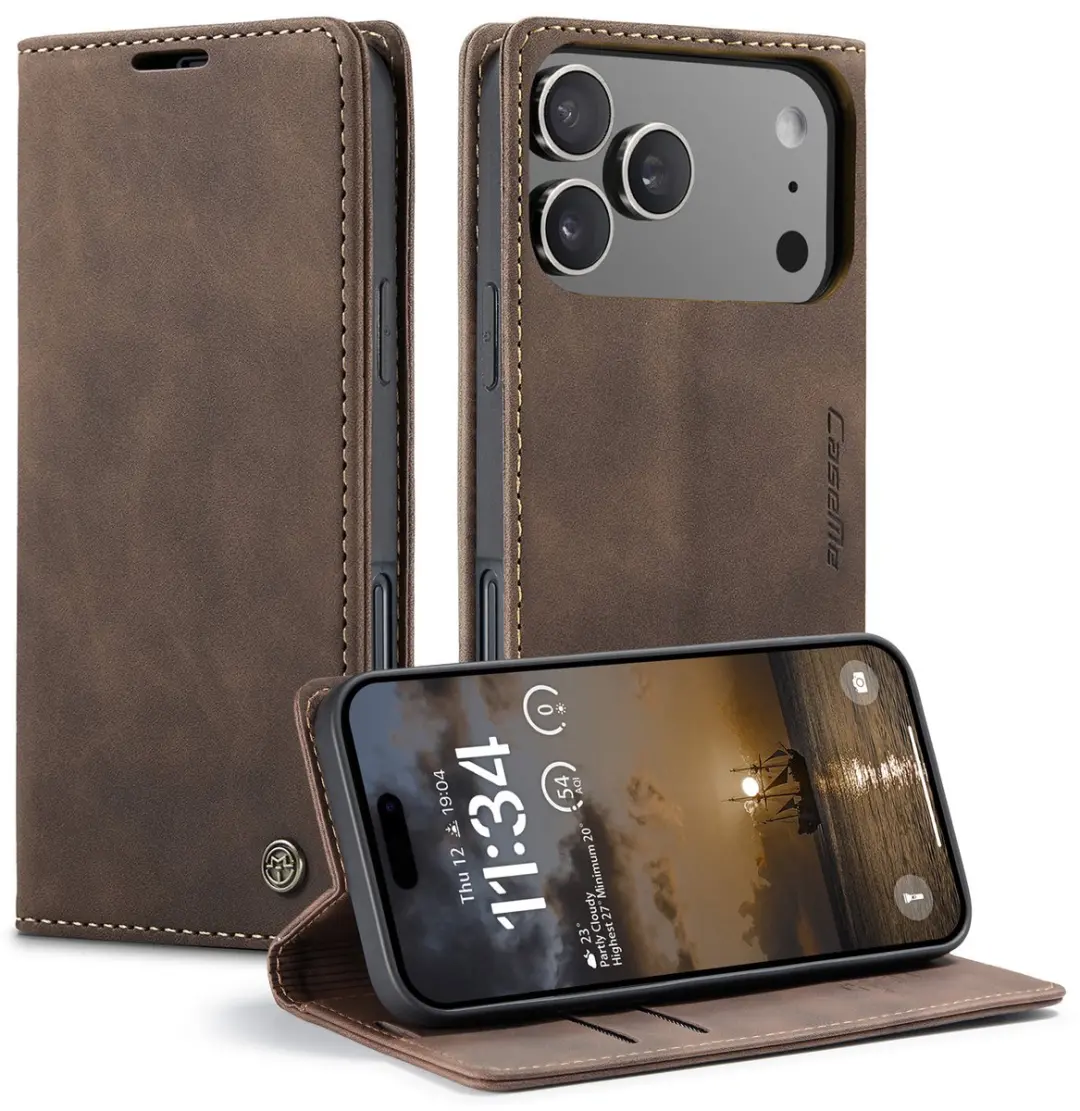 Caseme Telefoonhoesje iPhone 17 Pro Wallet Book - Donker Bruin