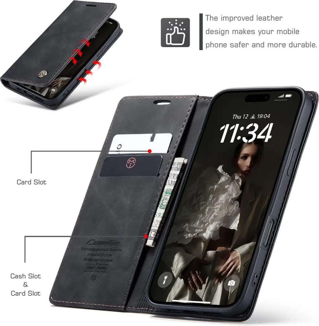 Caseme Hoesje iPhone 16 Plus - 2 Kaartvakken - Zwart