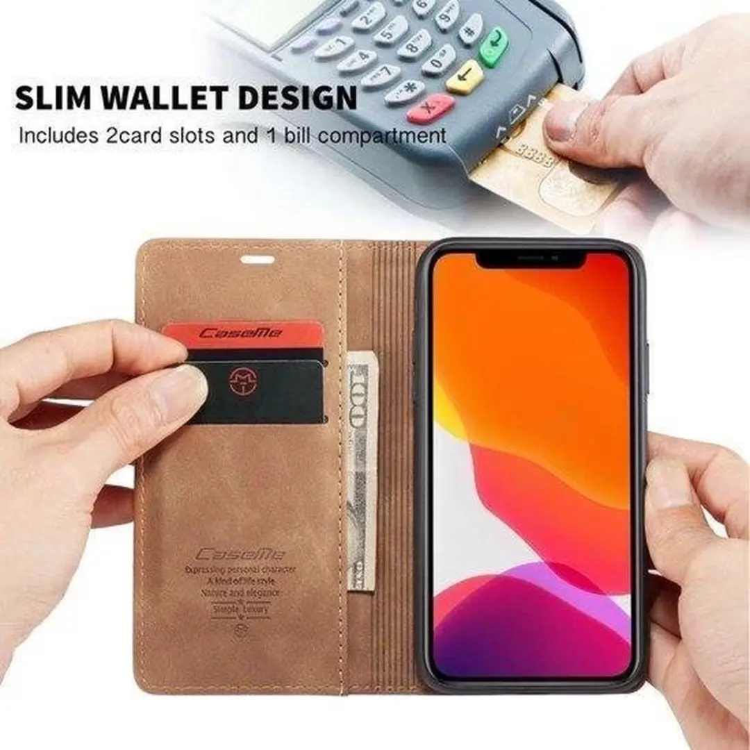 Caseme Bookcase iPhone 11 - 2 Stuks - Licht Bruin
