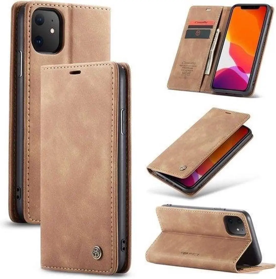 Caseme Bookcase iPhone 11 - 2 Stuks - Licht Bruin