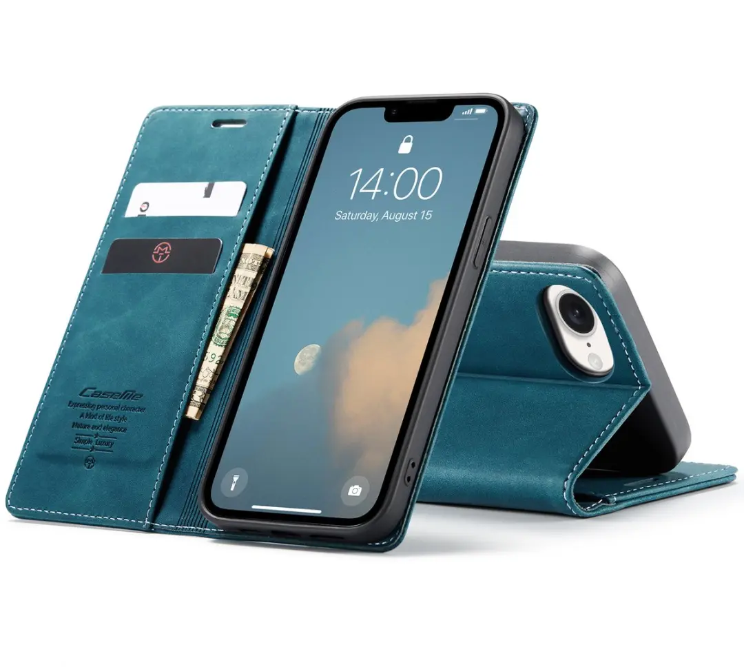 Caseme Telefoonhoesje iPhone 16E Wallet Blauw - 2 Pasjes