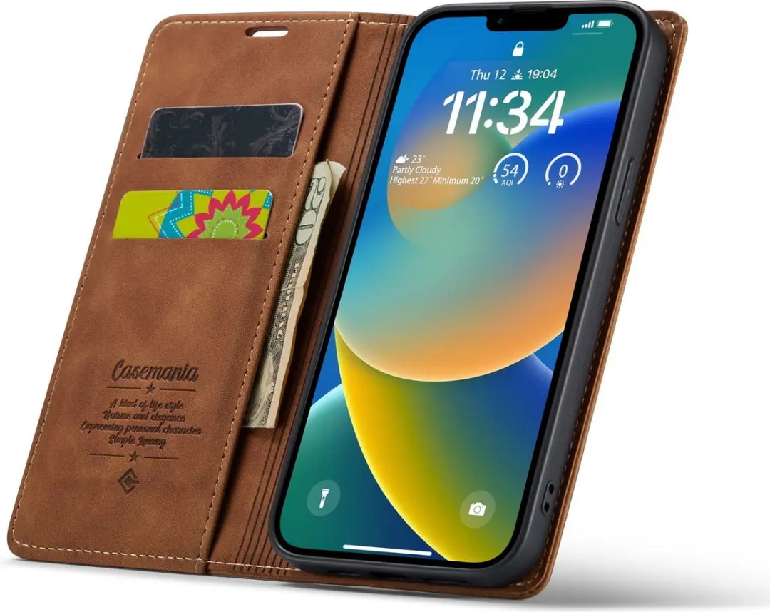 Caseme iPhone 15 Wallet Book Case - Licht Bruin