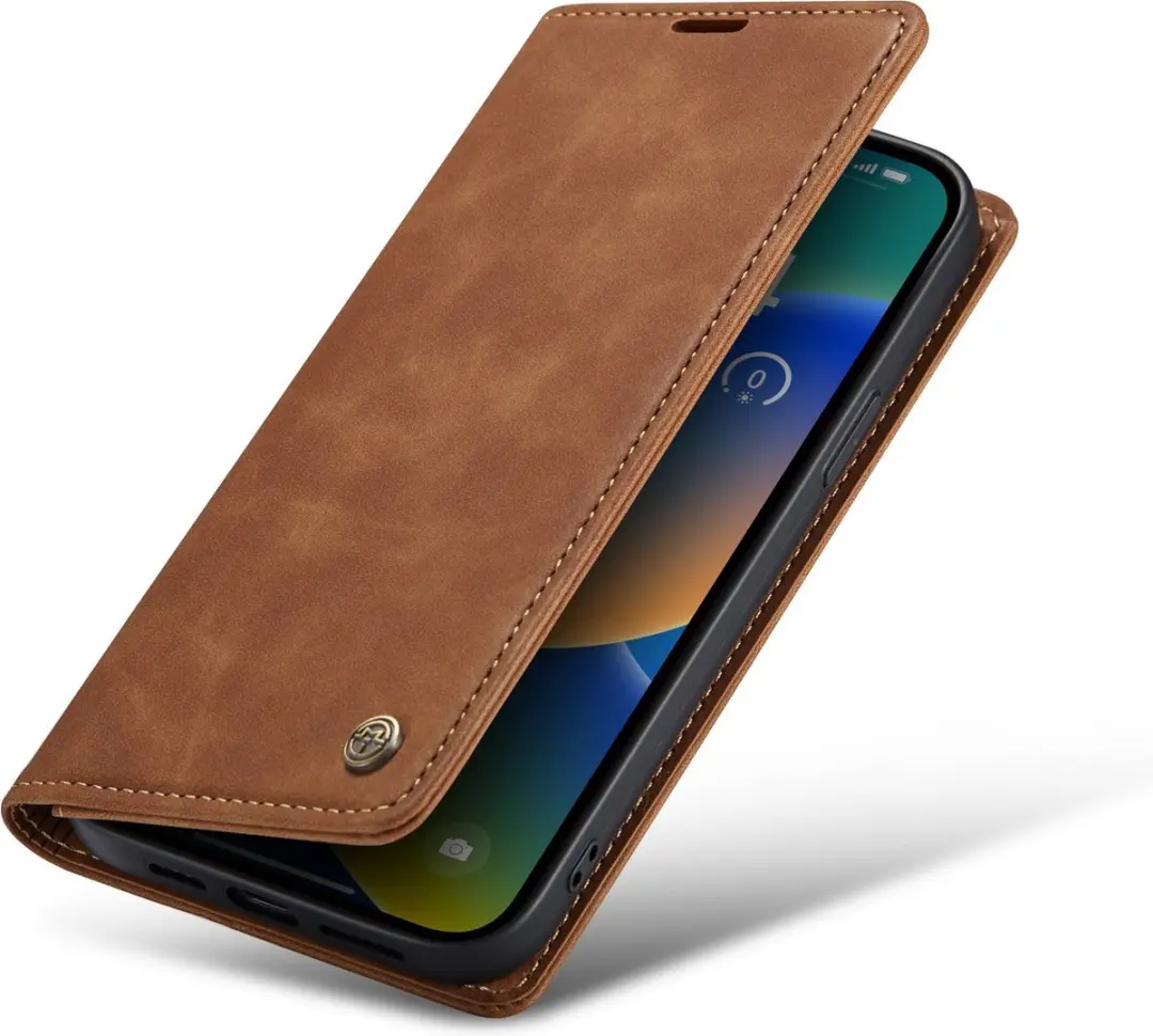 Caseme iPhone 15 Wallet Book Case - Licht Bruin