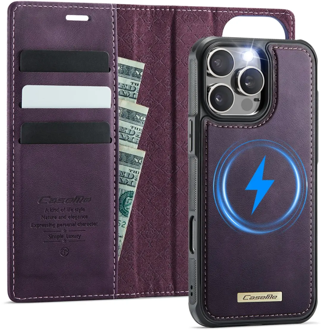 Caseme Telefoonhoesje iPhone 16 Pro Max Bookcase - 3 Pasjes - Paars