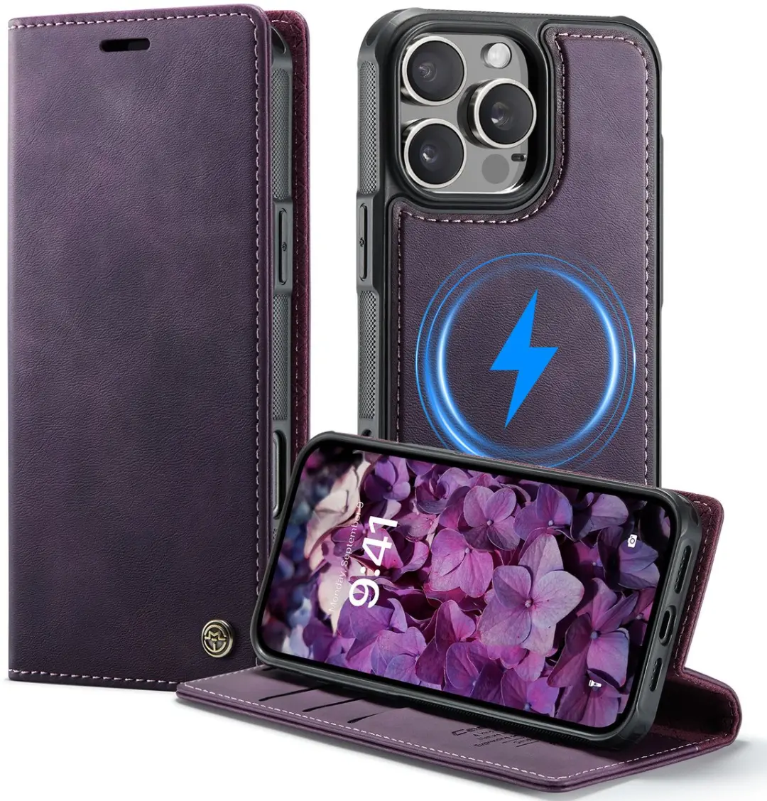 Caseme Telefoonhoesje iPhone 16 Pro Max Bookcase - 3 Pasjes - Paars