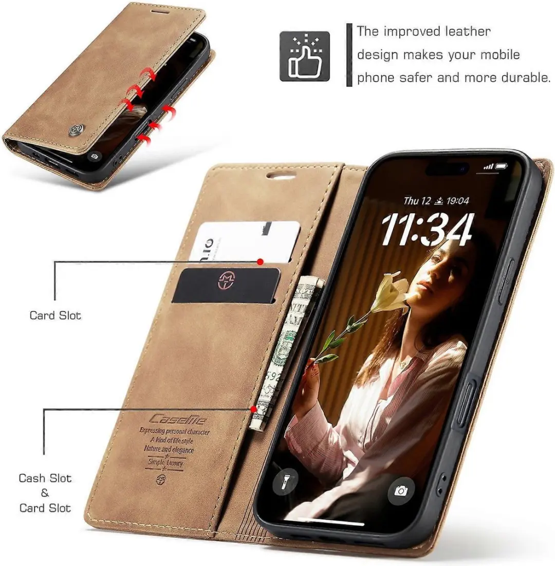 Caseme Hoesje iPhone 16 Plus - 2 Kaartvakken - Bruin
