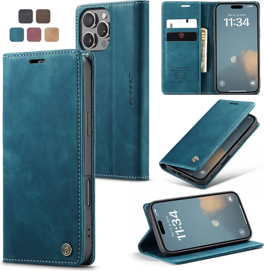 CaseMe iPhone 16 Pro Wallet Bookhoesje - Blauw - afbeelding 6 van 6