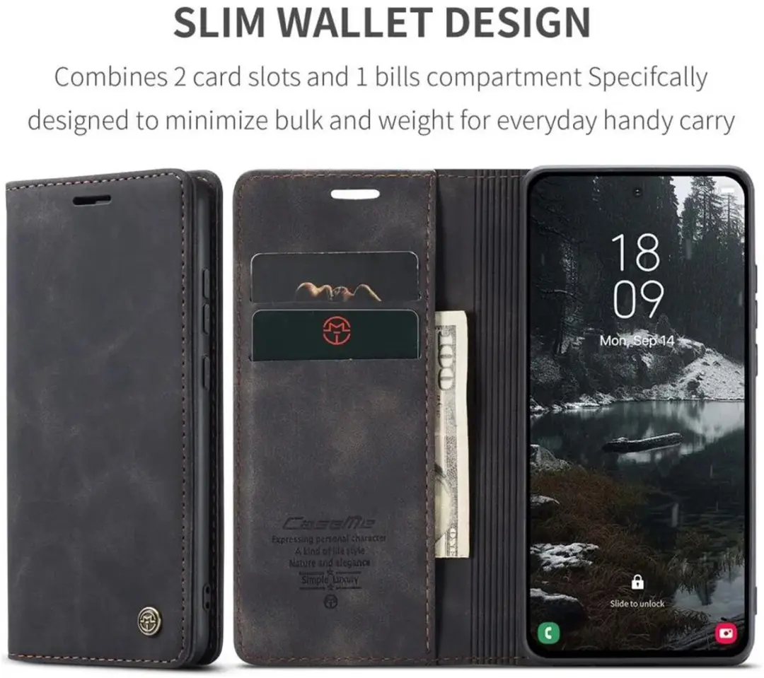 Caseme 013 Hoesje Samsung Galaxy S25 Edge - Book Case - 2 Pasjes - Zwart - afbeelding 6 van 6