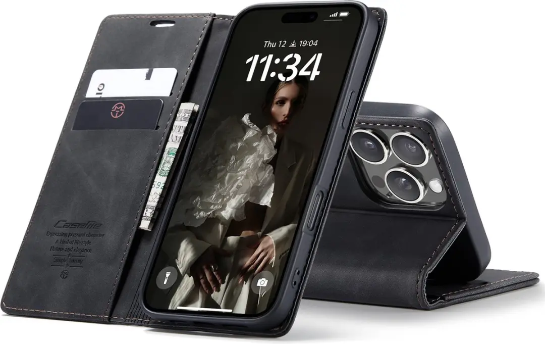 CaseMe iPhone 16 Pro Wallet Bookhoesje - Zwart