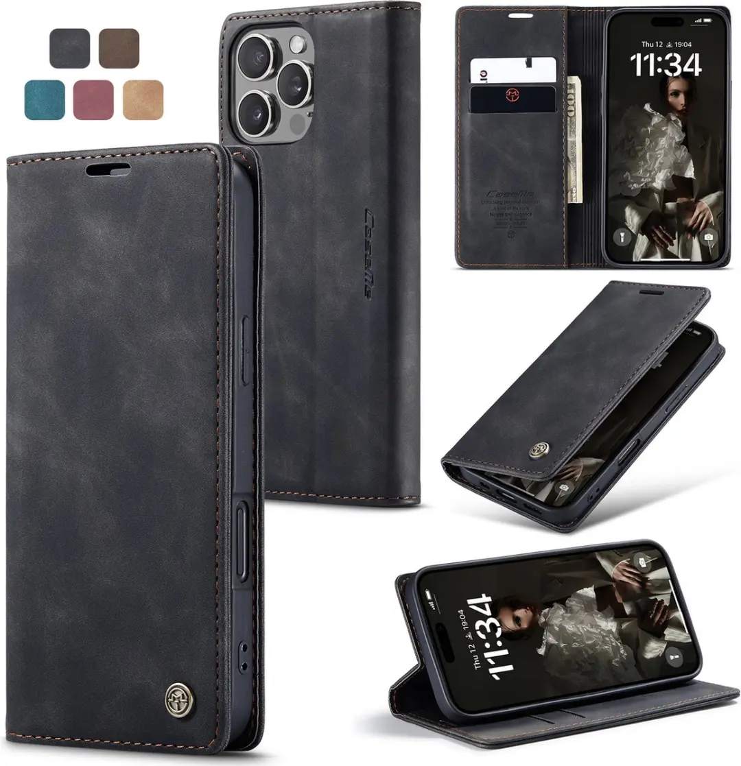 CaseMe iPhone 16 Pro Wallet Bookhoesje - Zwart