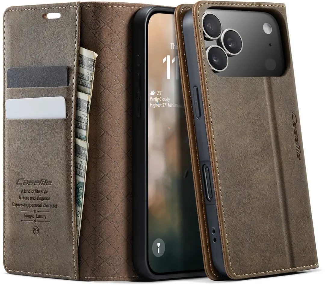 Caseme Telefoonhoesje iPhone 17 Pro - Magnetisch - Book Case Bruin