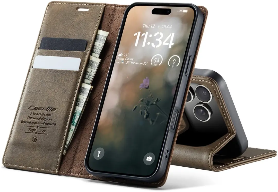 Caseme Telefoonhoesje iPhone 17 Pro - Magnetisch - Book Case Bruin - afbeelding 6 van 6