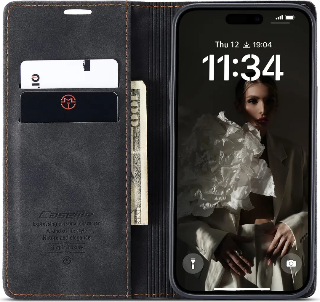 CaseMe iPhone 16 Wallet Book Case - Zwart