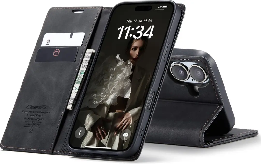 CaseMe iPhone 16 Wallet Book Case - Zwart - afbeelding 6 van 6