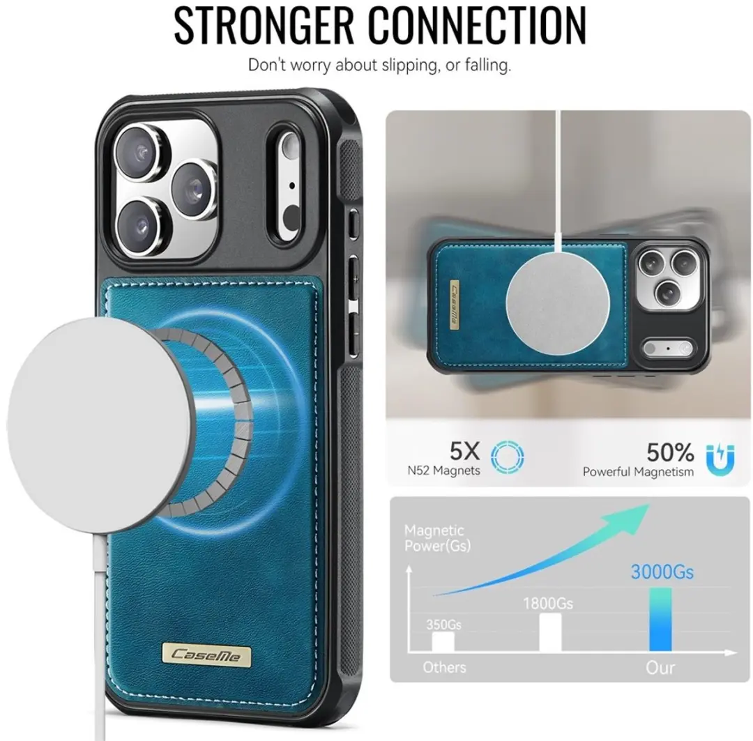CaseMe C69 Leather Back Cover iPhone 17 Pro - MagSafe - Blauw