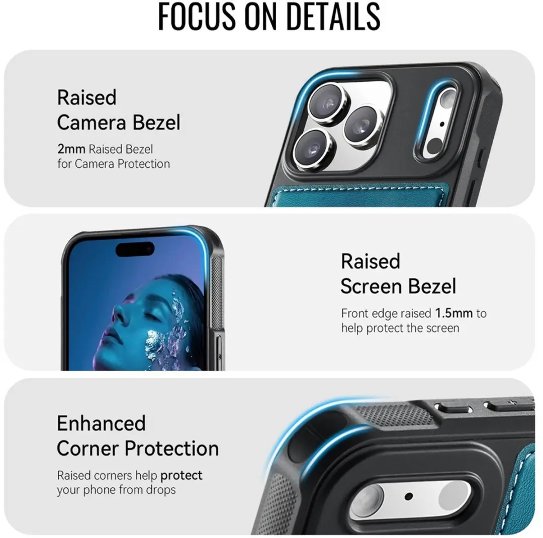 CaseMe C69 Leather Back Cover iPhone 17 Pro - MagSafe - Blauw
