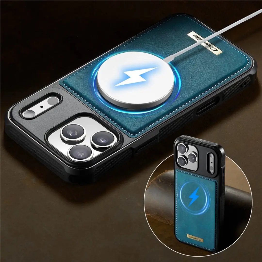 CaseMe C69 Leather Back Cover iPhone 17 Pro - MagSafe - Blauw - afbeelding 6 van 6