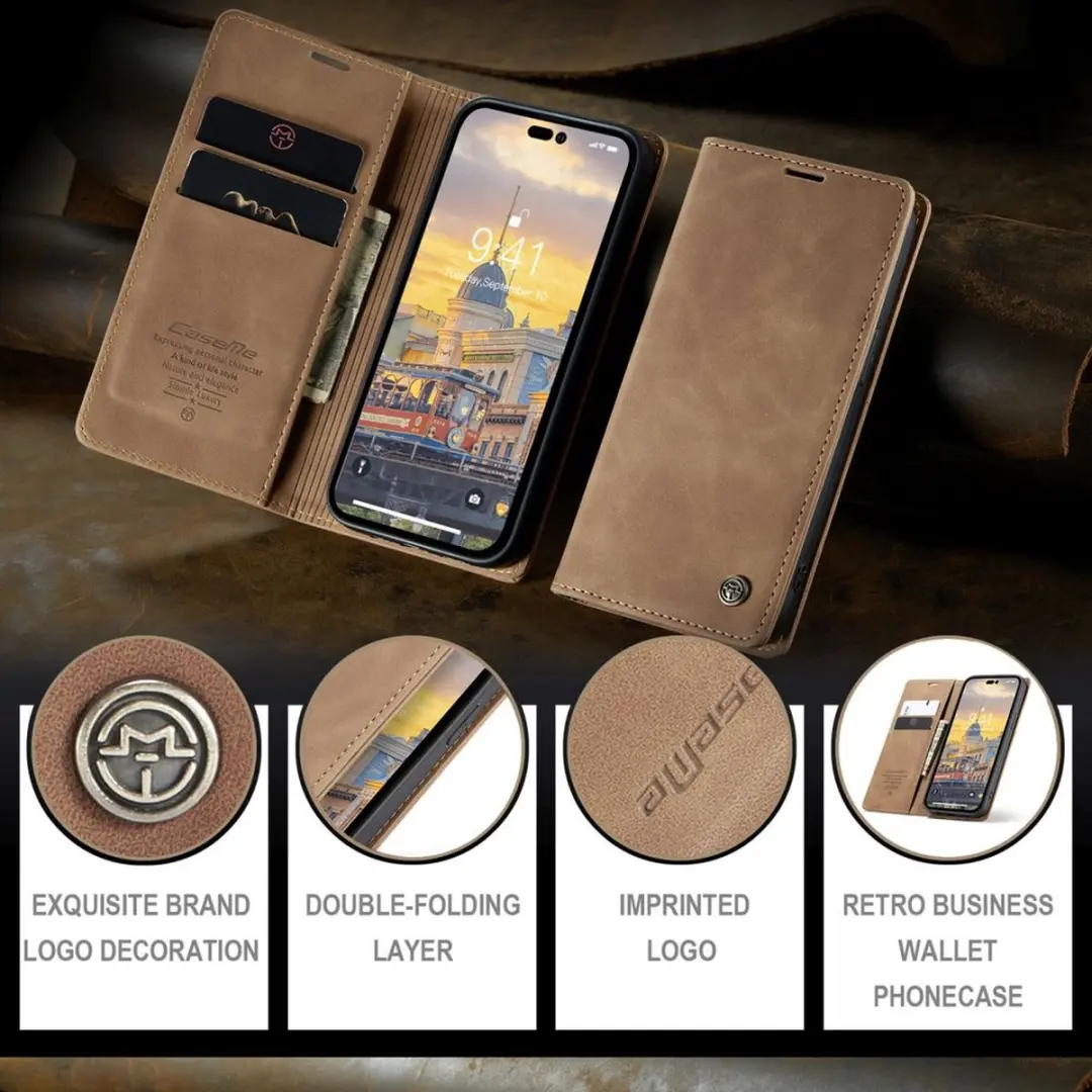 CaseMe iPhone 15 Pro Max Wallet Bookhoesje - Bruin
