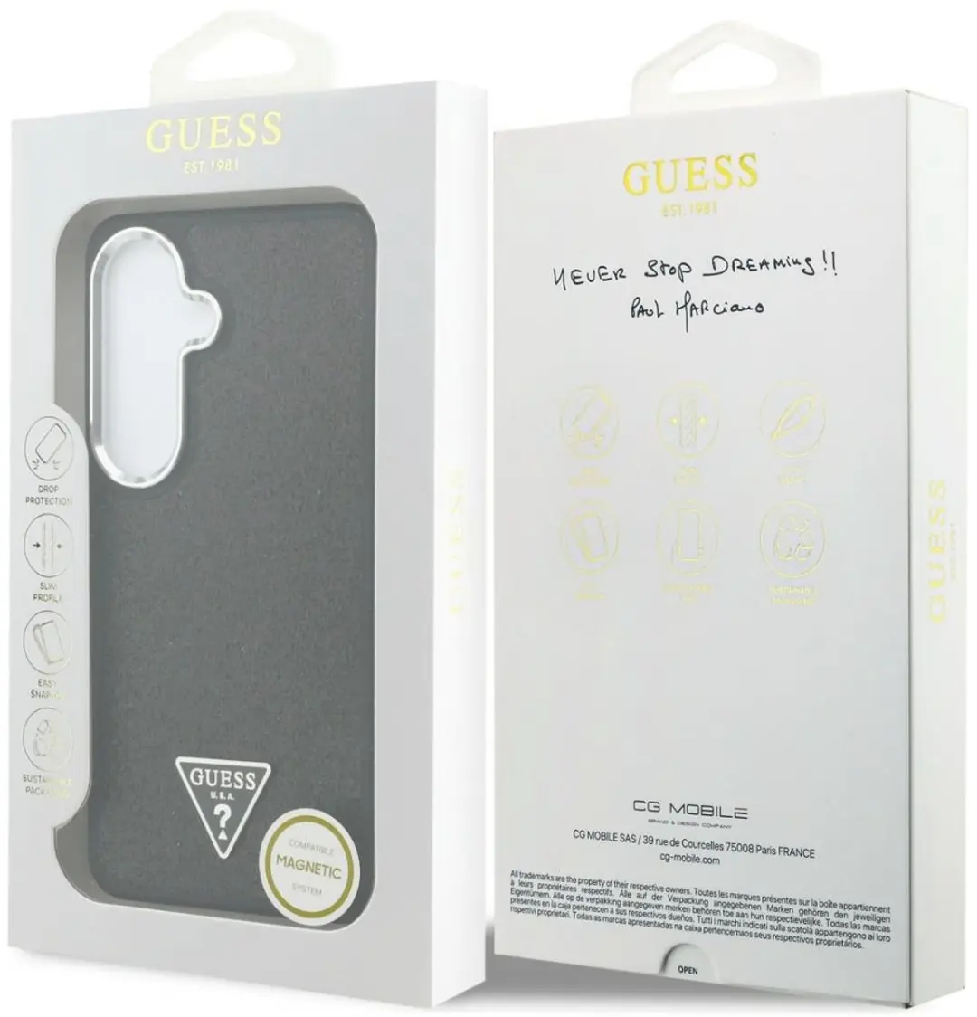GUESS Glitter Driehoek MagSafe Hoesje S26 - Zilver