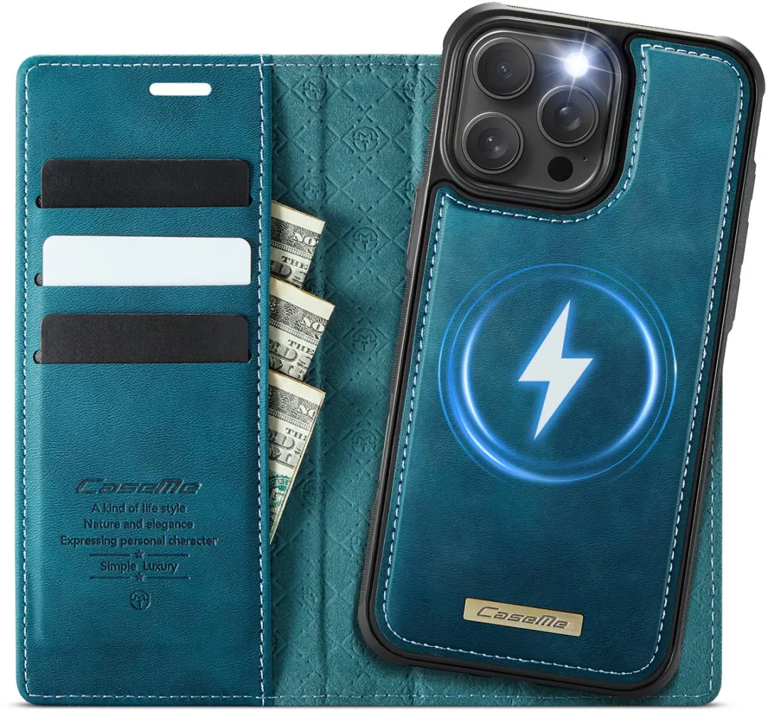 Caseme Telefoonhoesje iPhone 16 Pro Max Bookcase - 3 Pasjes - Blauw