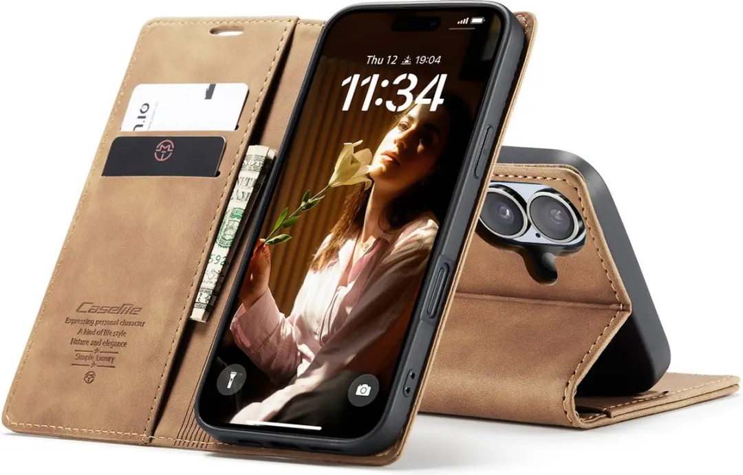 CaseMe iPhone 16 Plus Wallet Bookhoesje - Licht Bruin - afbeelding 6 van 6
