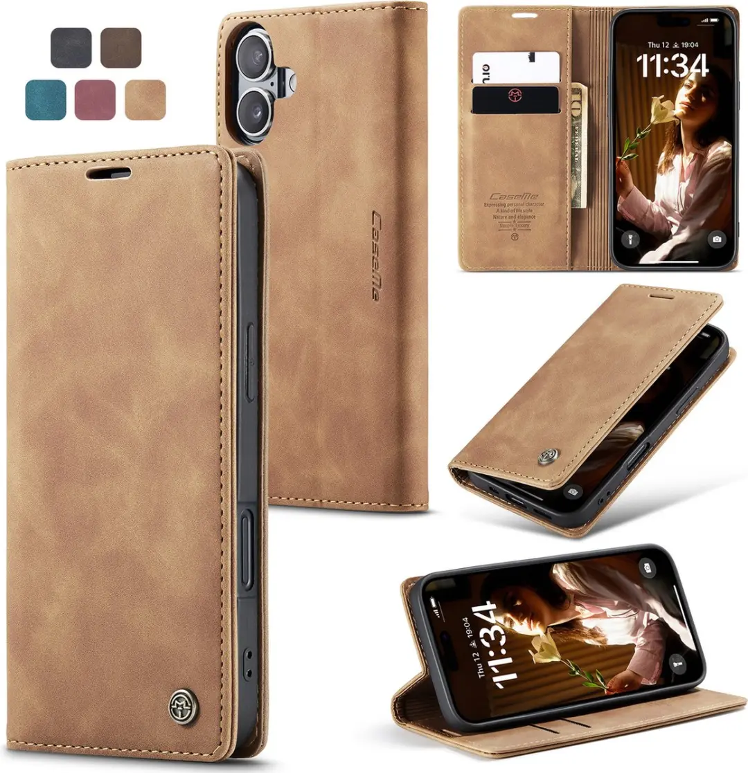 CaseMe iPhone 16 Plus Wallet Bookhoesje - Licht Bruin