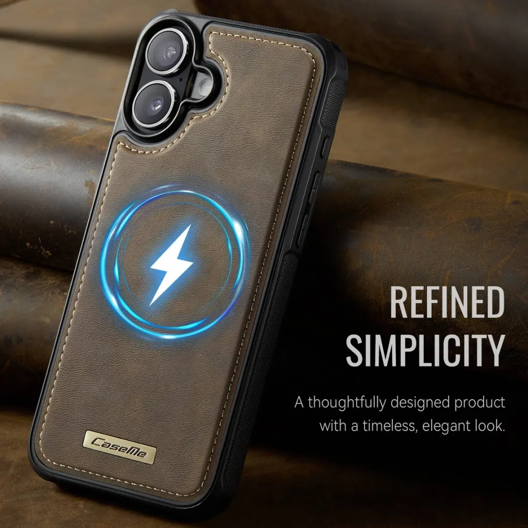 Caseme C69 Leather Back Cover iPhone 16 Hoesje - MagSafe - Bruin