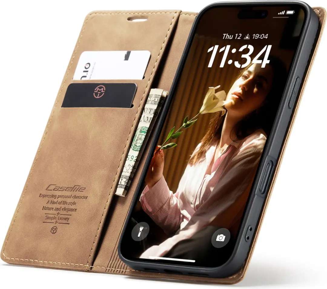 CaseMe iPhone 16 Wallet Book Case - Licht bruin