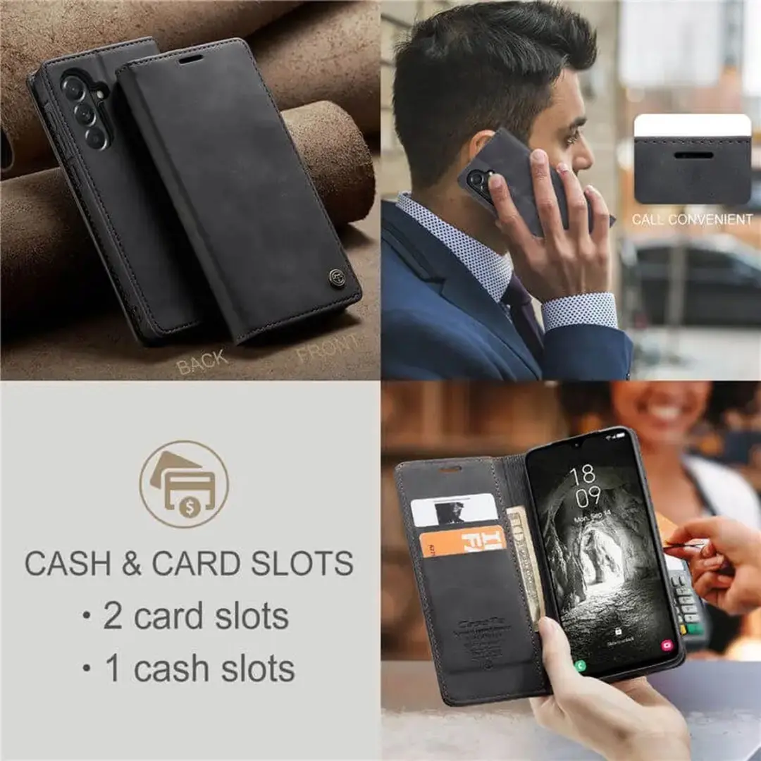 Caseme 013 Hoesje Samsung Galaxy A57 - Book Case - 2 Pasjes - Zwart