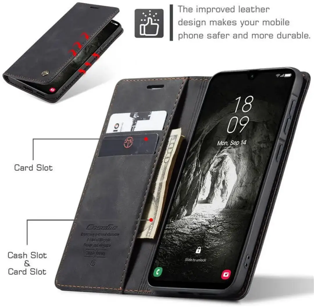 Caseme 013 Hoesje Samsung Galaxy A57 - Book Case - 2 Pasjes - Zwart