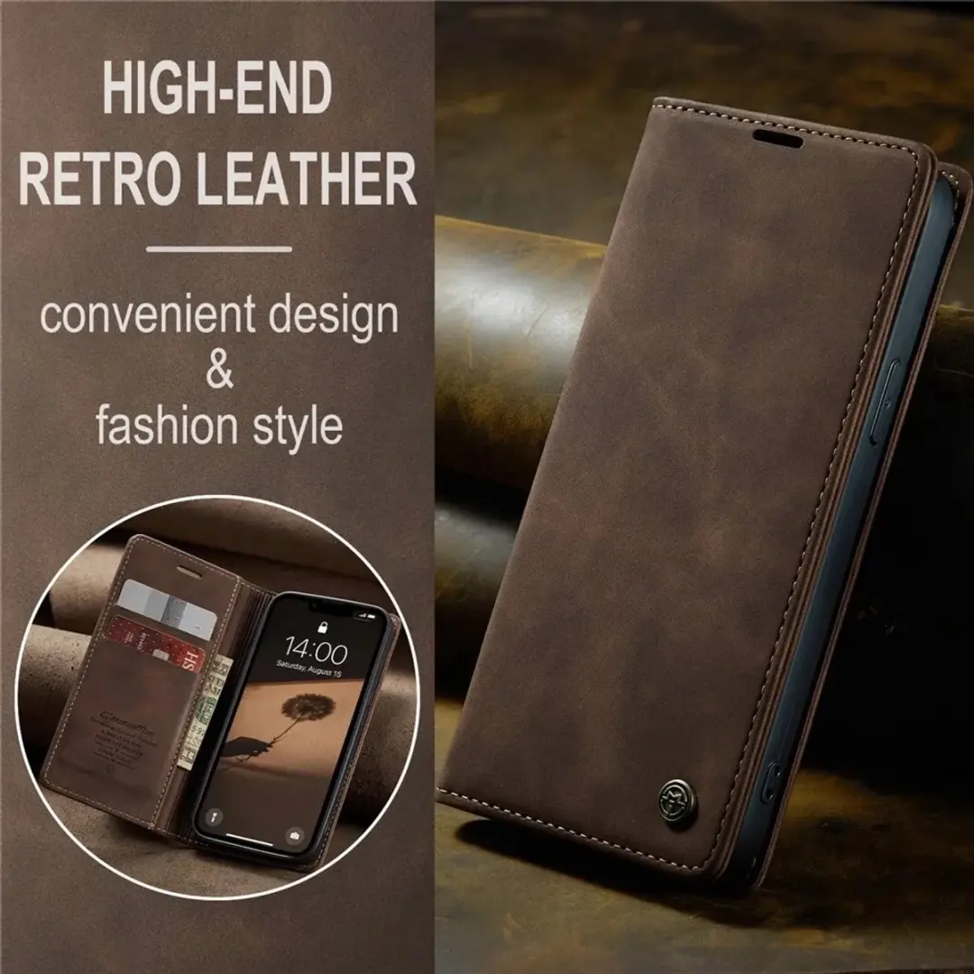 Caseme Retro Texture Book Wallet Hoesje - iPhone 16e - 2 Pasjes - Bruin