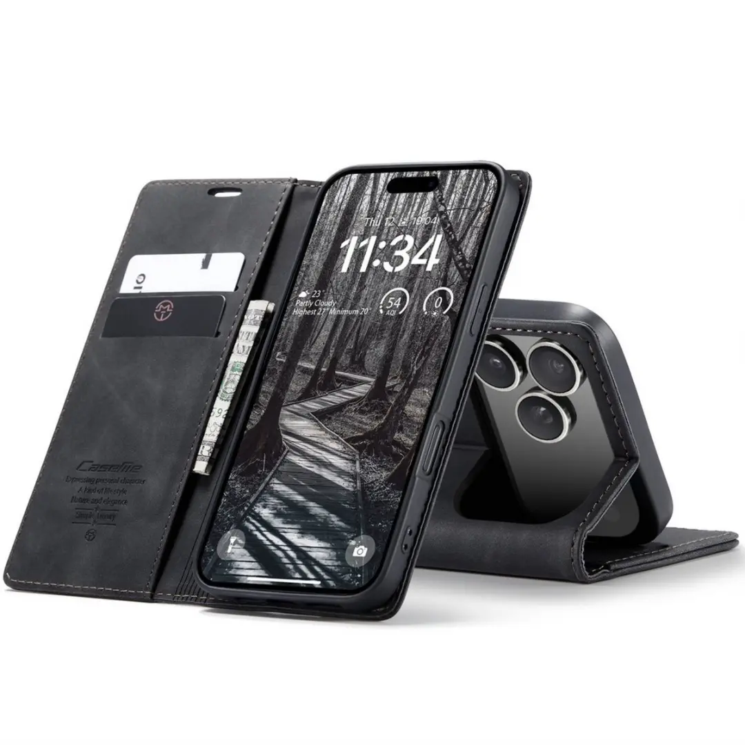 Caseme iPhone 17 Pro Wallet Book Case - Zwart