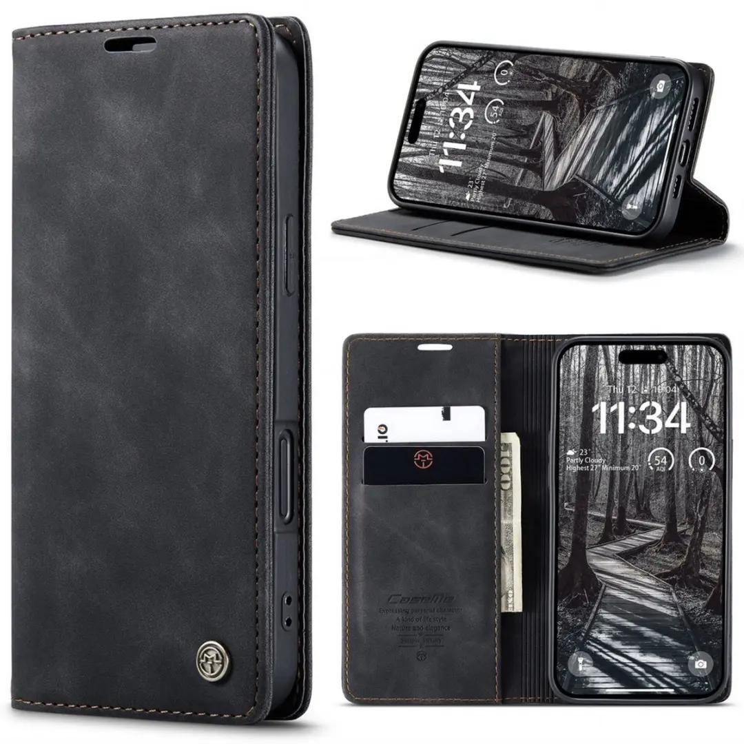 Caseme iPhone 17 Pro Wallet Book Case - Zwart - afbeelding 6 van 6