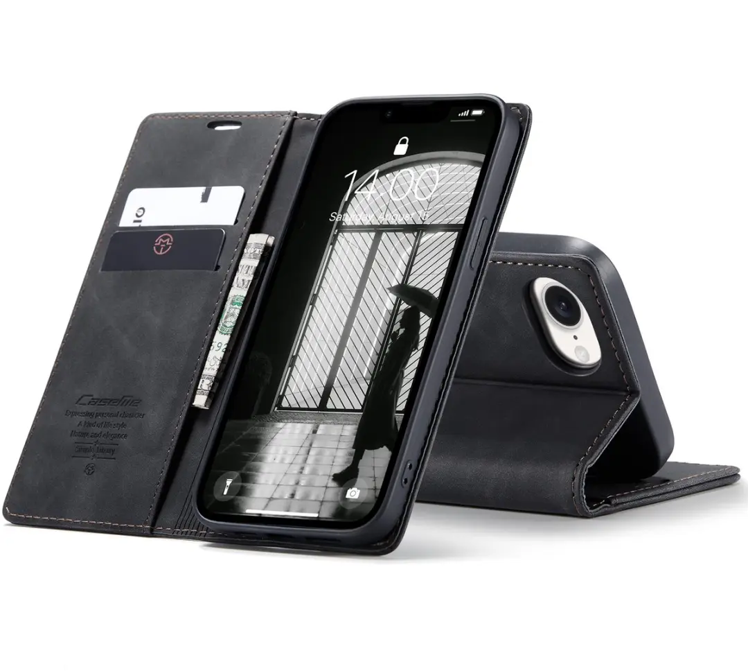 Caseme Telefoonhoesje iPhone 16E Wallet Book - Zwart