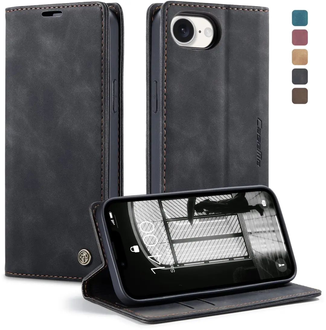 Caseme Telefoonhoesje iPhone 16E Wallet Book - Zwart
