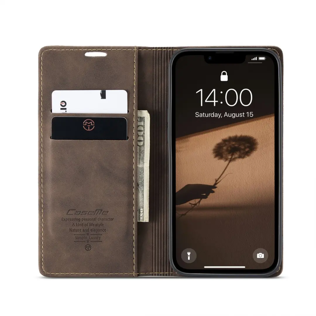 Caseme Telefoonhoesje iPhone 16E Wallet Book - Donker Bruin