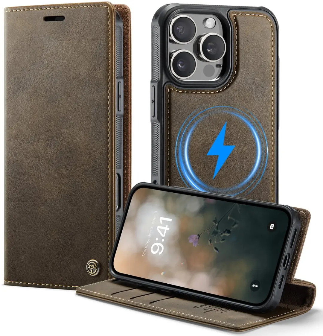 Caseme Telefoonhoesje iPhone 16 Pro Bookcase - 3 Pasjes - Bruin