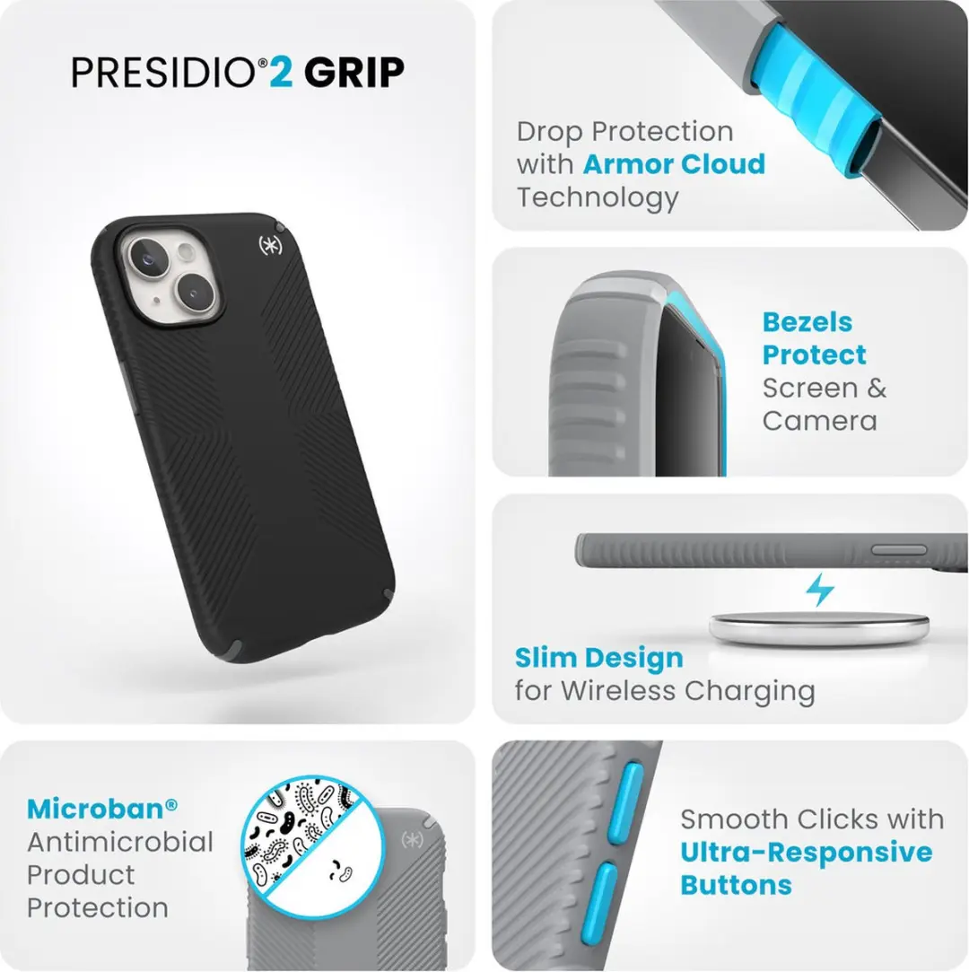 Speck Presidio2 Grip iPhone 15/14/13 Hoesje - Zwart