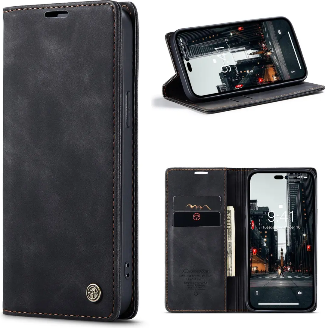 Caseme iPhone 15 Pro Max Wallet Book Hoesje - Zwart