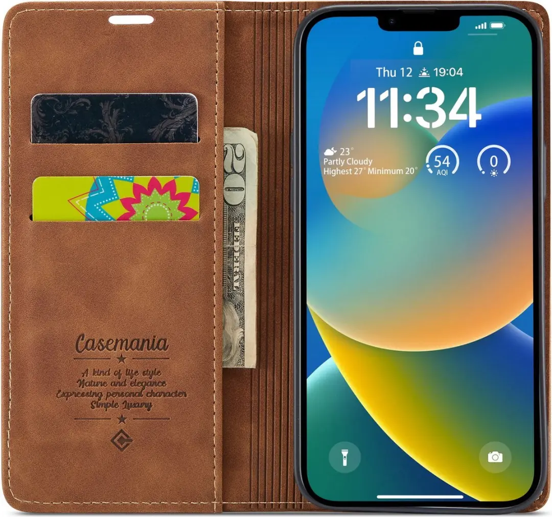 CaseMe iPhone 15 Plus Wallet Book Hoesje - Licht Bruin