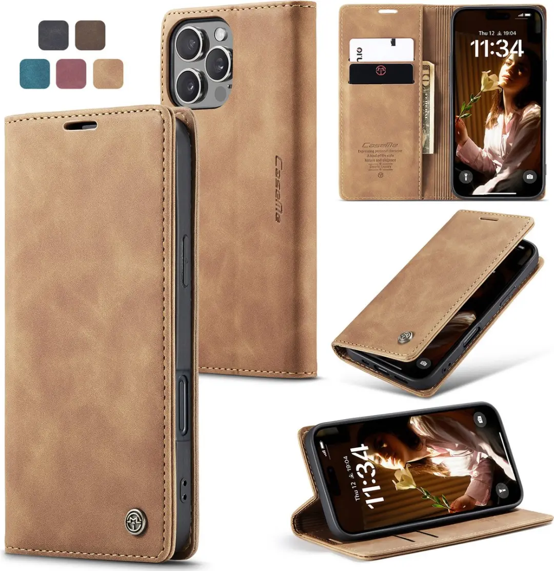 CaseMe iPhone 16 Pro Wallet Bookhoesje - Licht bruin