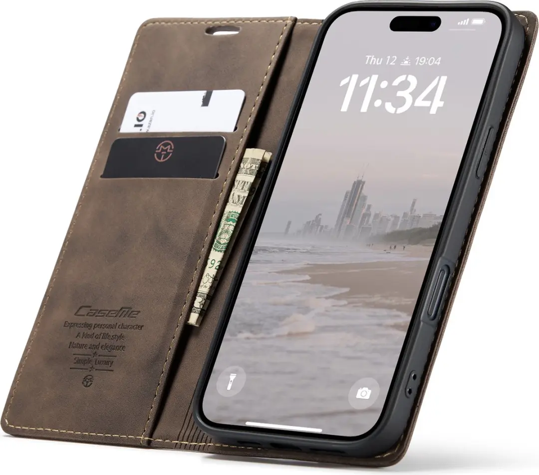 CaseMe iPhone 16 Pro Wallet Bookhoesje - Donker bruin