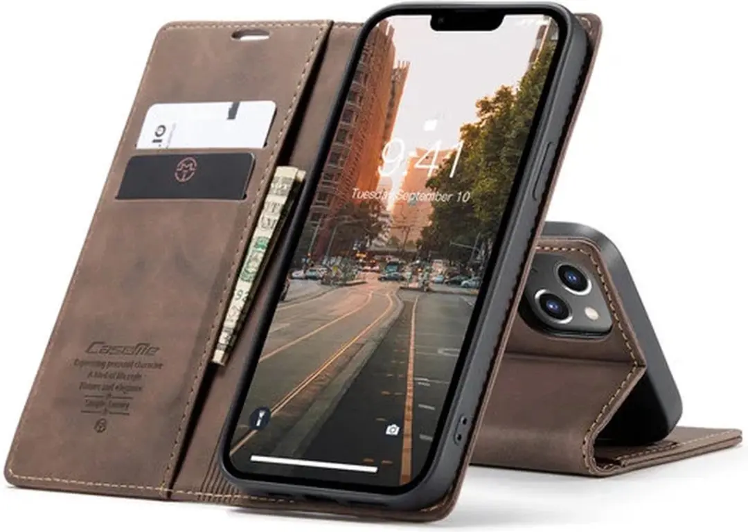 Caseme iPhone 15 Wallet Book Case - Donker Bruin - afbeelding 6 van 6