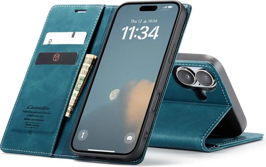 CaseMe iPhone 16 Plus Wallet Bookhoesje - Blauw